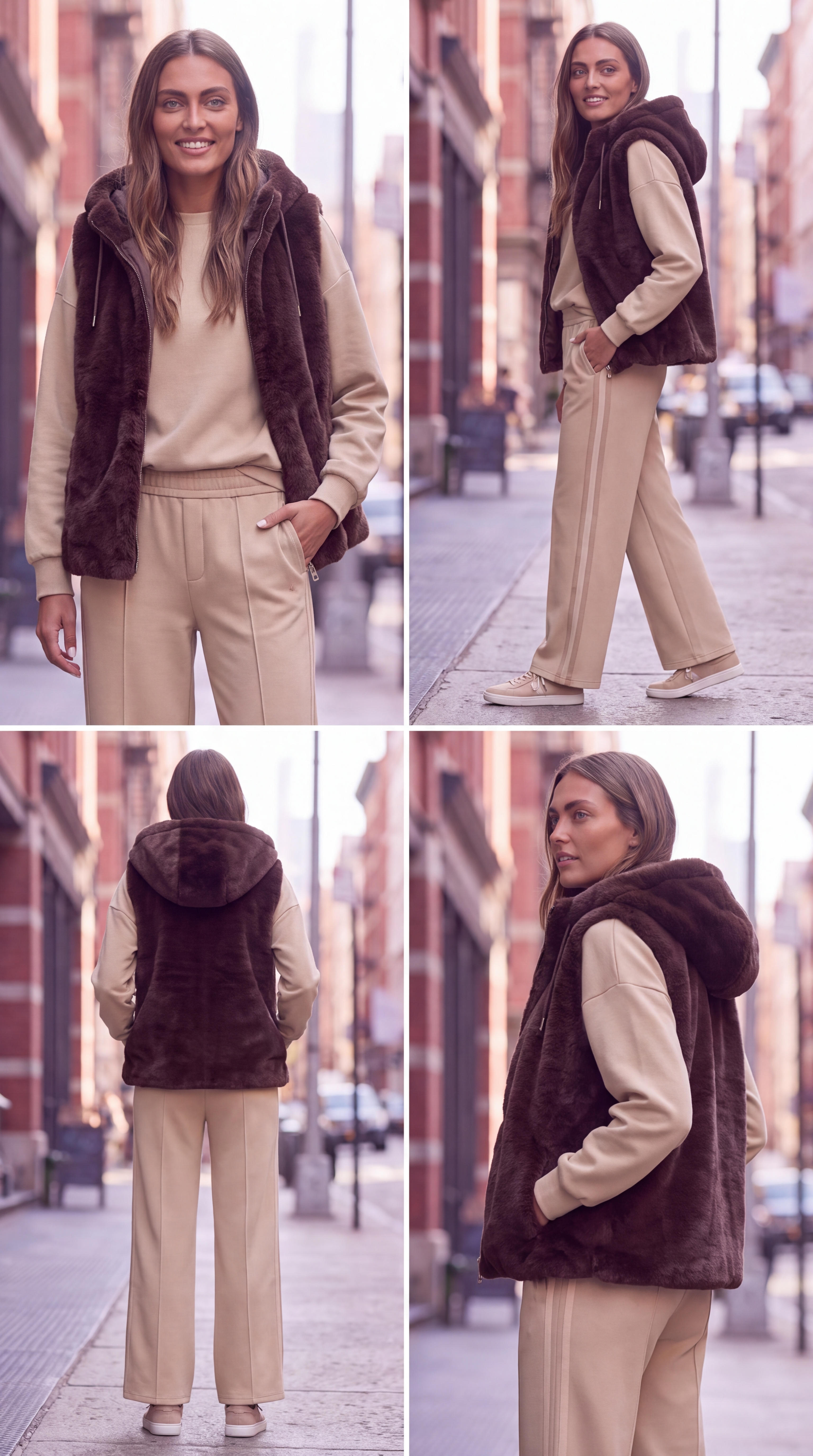 Dámska kožušinová vesta s kapucňou BROADWAY NYC FASHION CHOCOLATE PLUM - Tmavohnedá s.WEAR 2